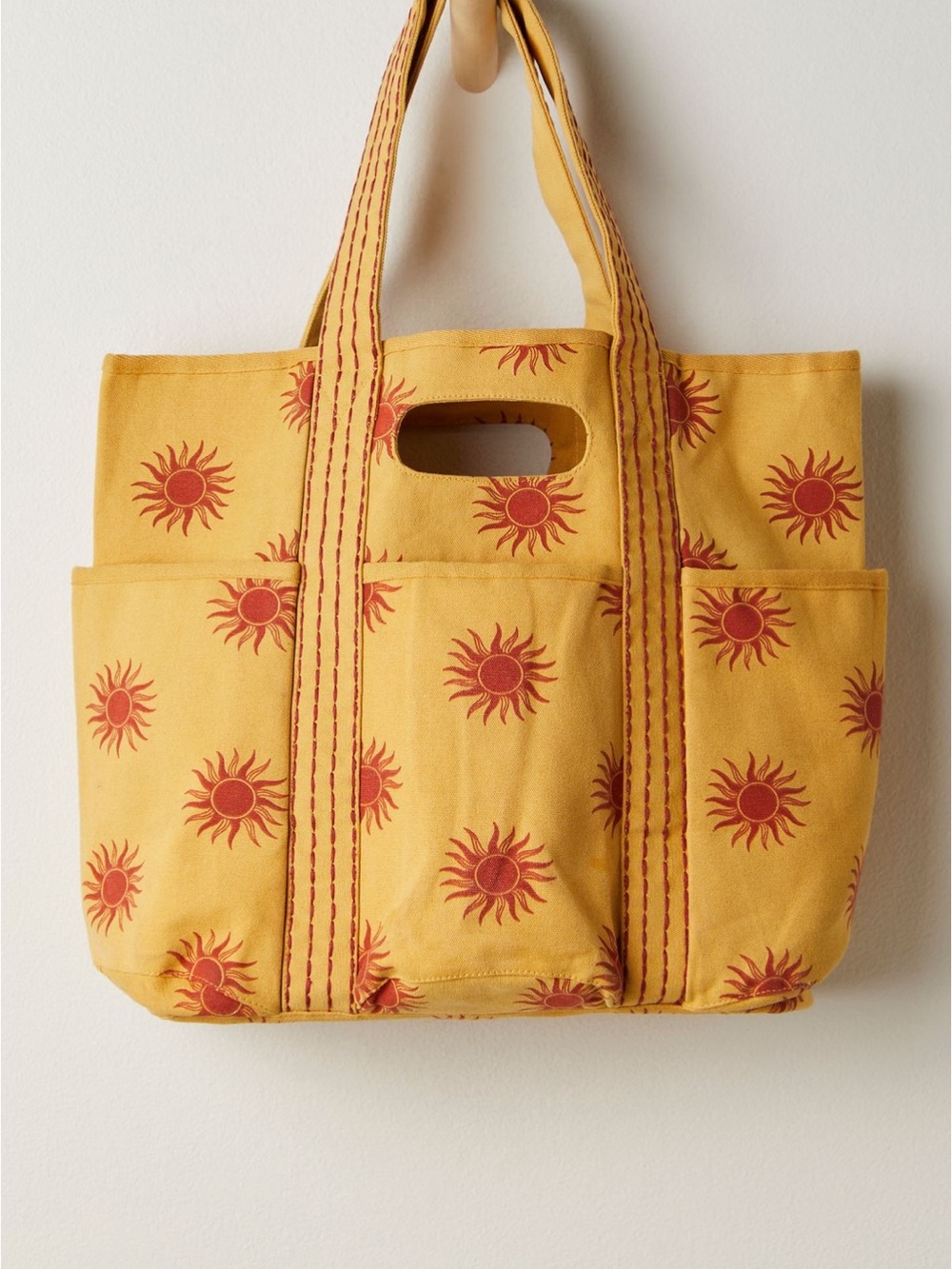 Free People Yellow Canvas Tote with Red Sun Print